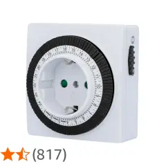 White mechanical timer with a 24-hour dial and a side switch.
