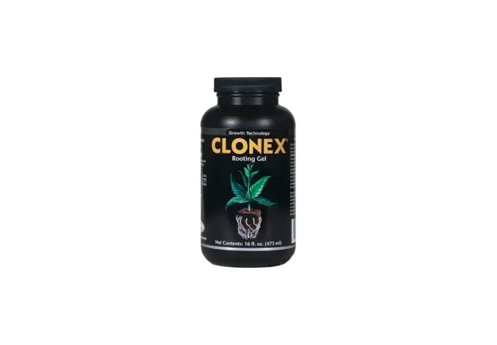 Flacone di Clonex Rooting Gel, ideale per le istruzioni d'uso. Promuove la radicazione delle talee.