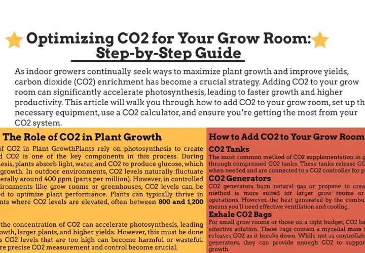 Guida per ottimizzare l'anidride carbonica (CO2) nelle grow room. Aumentare la CO2 accelera la fotosintesi delle piante, favorendo crescita e rese.