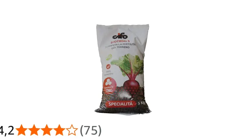 Sacco di fertilizzante BIOTRON S, 100% leonardite, per aumentare la fertilità del terreno e favorire lo sviluppo delle radici. Scheda tecnica del prodotto.