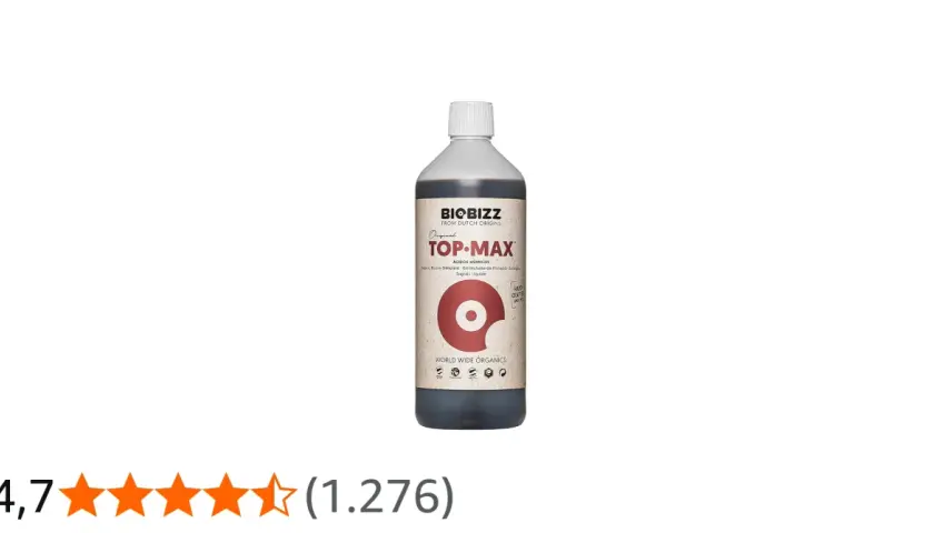 Flaccone di BioBizz Top-Max, stimolante fioritura ecologico, per un raccolto eccezionale.