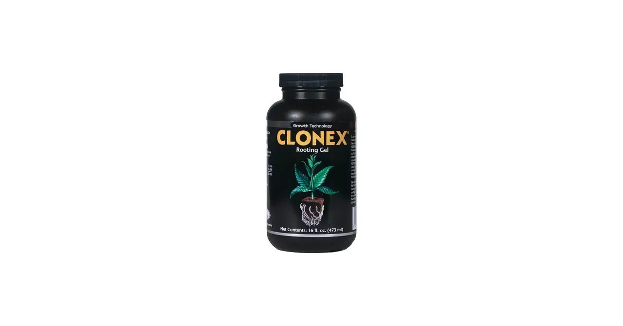 Flacone di Clonex Rooting Gel, ideale per le istruzioni d'uso. Promuove la radicazione delle talee.