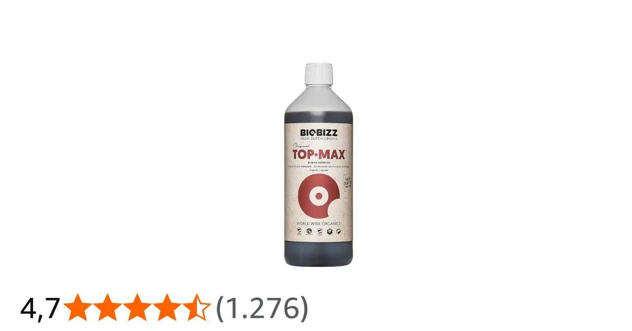 Flaccone di BioBizz Top-Max, stimolante fioritura ecologico, per un raccolto eccezionale.