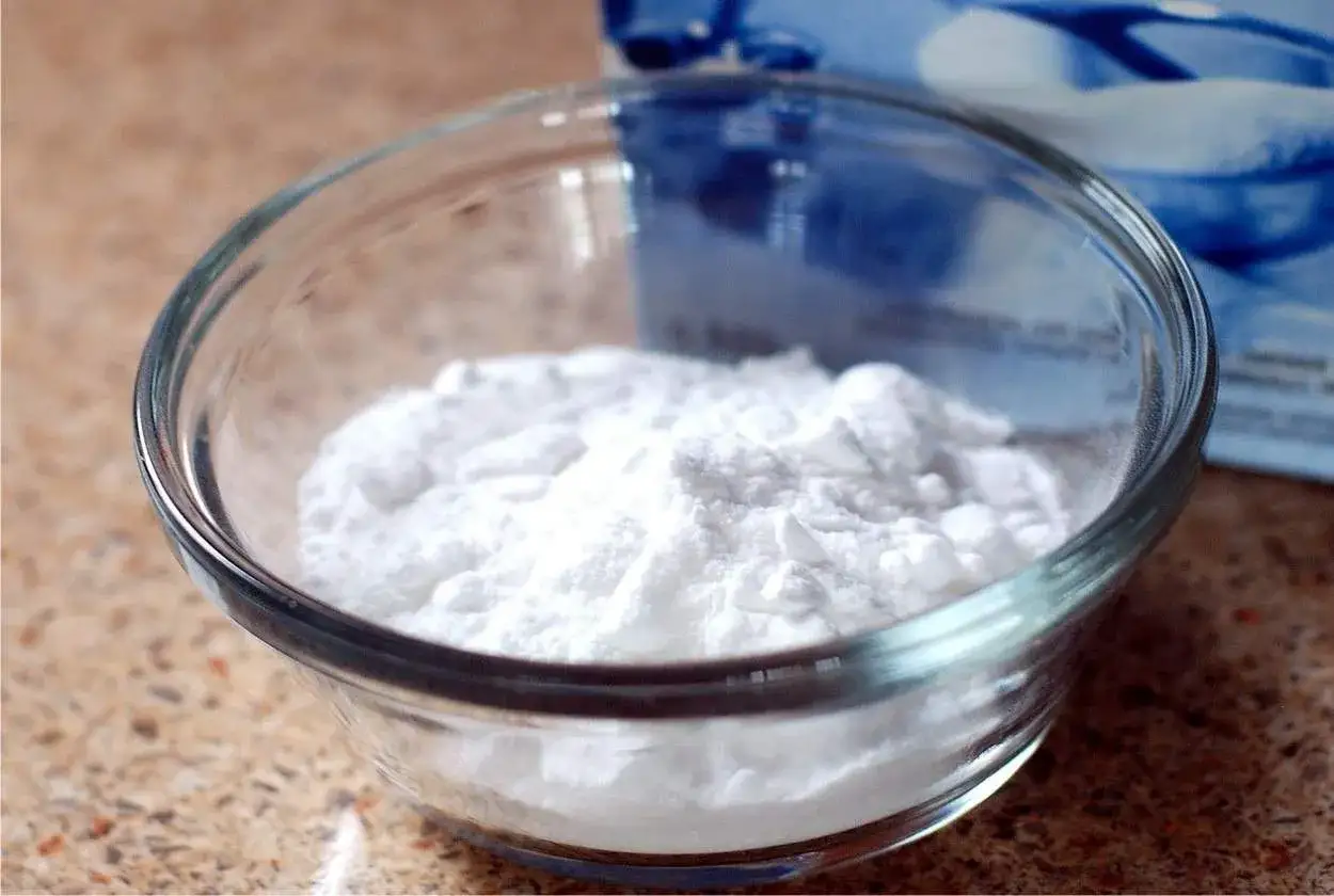 Bicarbonato in una ciotola di vetro, un rimedio naturale per la casa e un efficace antiparassitario naturale bicarbonato.